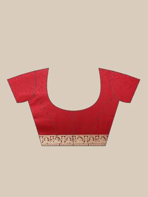 Red & Golden Woven Design Taant Saree 6