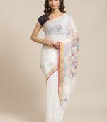 White Pure Silk Woven Design Jamdani Handloom Saree Without Blouse