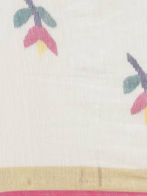 White Pure Silk Woven Design Jamdani Handloom Saree Without Blouse 3