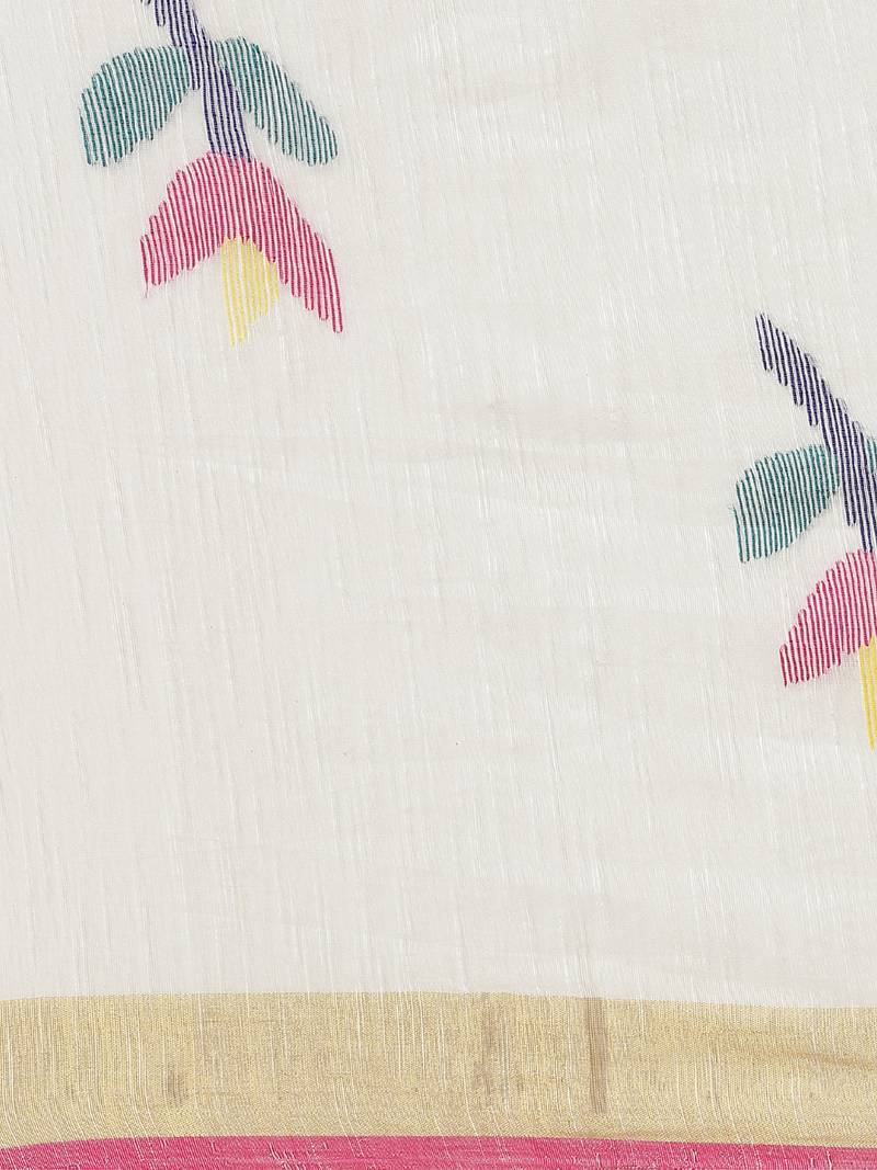White Pure Silk Woven Design Jamdani Handloom Saree Without Blouse