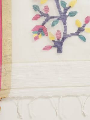 White Pure Silk Woven Design Jamdani Handloom Saree Without Blouse 4