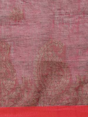 Purple & Silver Pure Linen Solid Handloom Jamdani Saree 3