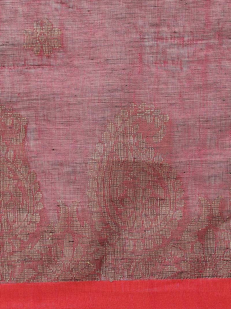 Purple & Silver Pure Linen Solid Handloom Jamdani Saree