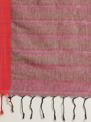Purple & Silver Pure Linen Solid Handloom Jamdani Saree 4