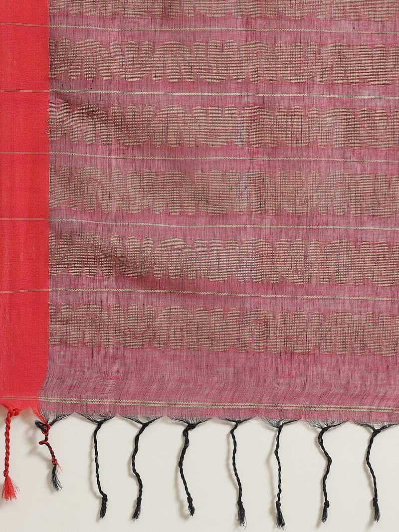 Purple & Silver Pure Linen Solid Handloom Jamdani Saree