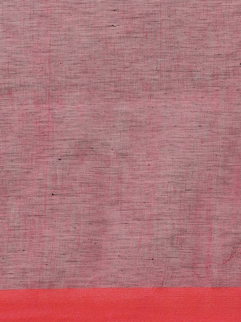 Purple & Silver Pure Linen Solid Handloom Jamdani Saree