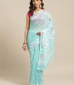 Sea Green & White Woven Design Handloom Jamdani Saree