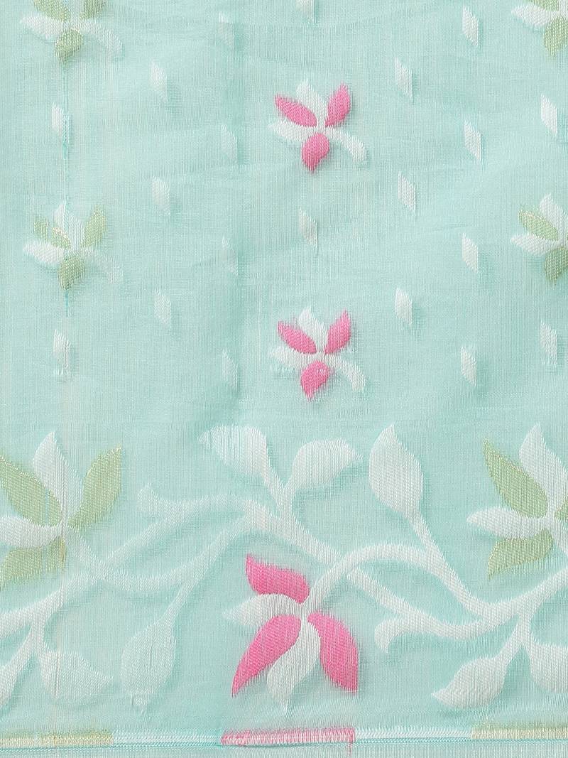 Sea Green & White Woven Design Handloom Jamdani Saree