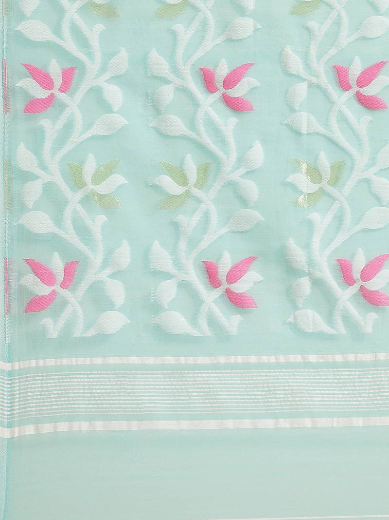 Sea Green & White Woven Design Handloom Jamdani Saree