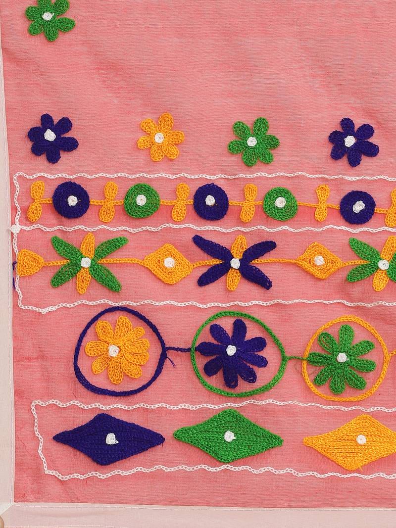 Pink & Green Bengal Handloom Kathiabari Embroidered Saree