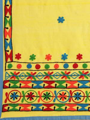 Yellow & Blue Handloom Embroidered Kathiabari Saree 4