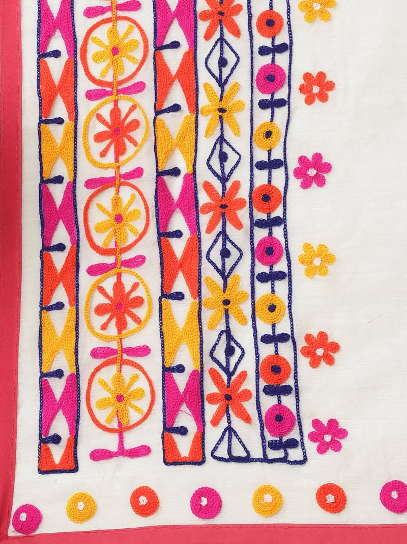 White & Navy Blue Handloom Embroidered Kathiabari Saree