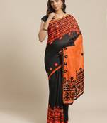 Black & Orange Handloom Embroidered Saree
