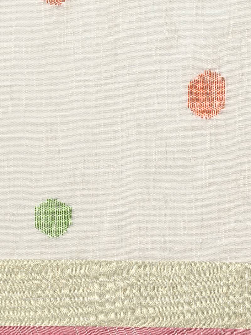 White & Pink Handloom Woven Design Saree