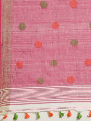 White & Pink Handloom Woven Design Saree 4