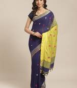 Navy Blue & Yellow Handloom Woven Design Saree