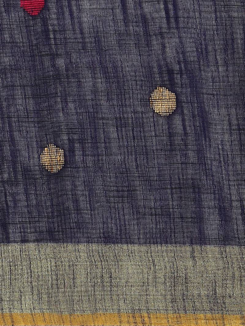 Navy Blue & Yellow Handloom Woven Design Saree