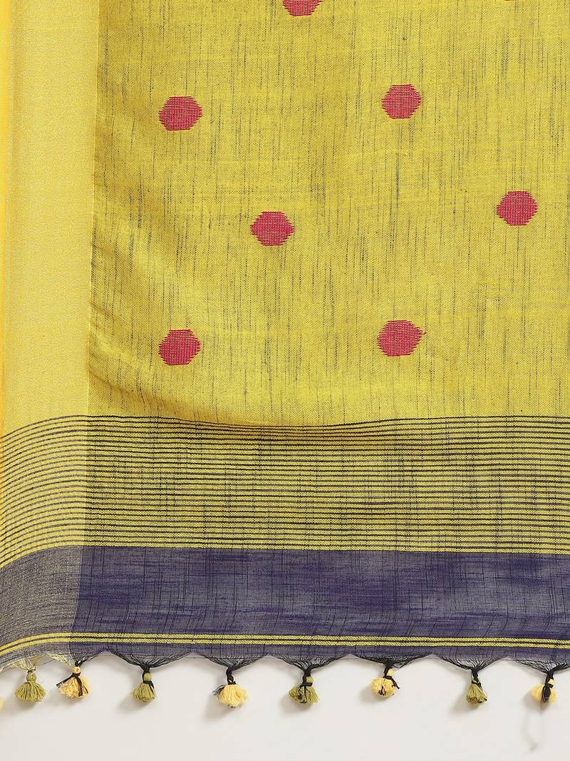 Navy Blue & Yellow Handloom Woven Design Saree