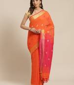 Orange & Pink Zari Ethnic Motifs Woven Design Handloom Saree
