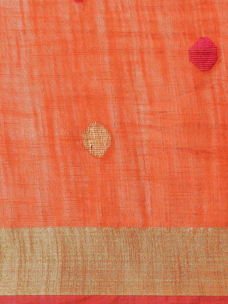 Orange & Pink Zari Ethnic Motifs Woven Design Handloom Saree