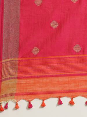 Orange & Pink Zari Ethnic Motifs Woven Design Handloom Saree 4