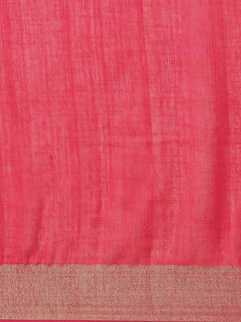 Orange & Pink Zari Ethnic Motifs Woven Design Handloom Saree