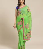 Green & Pink Embroidered Handloom Saree