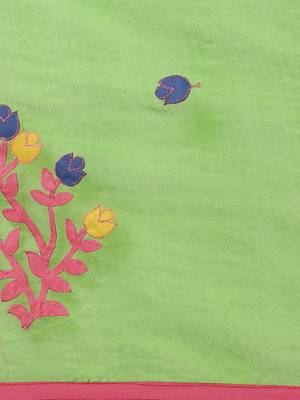 Green & Pink Embroidered Handloom Saree 3