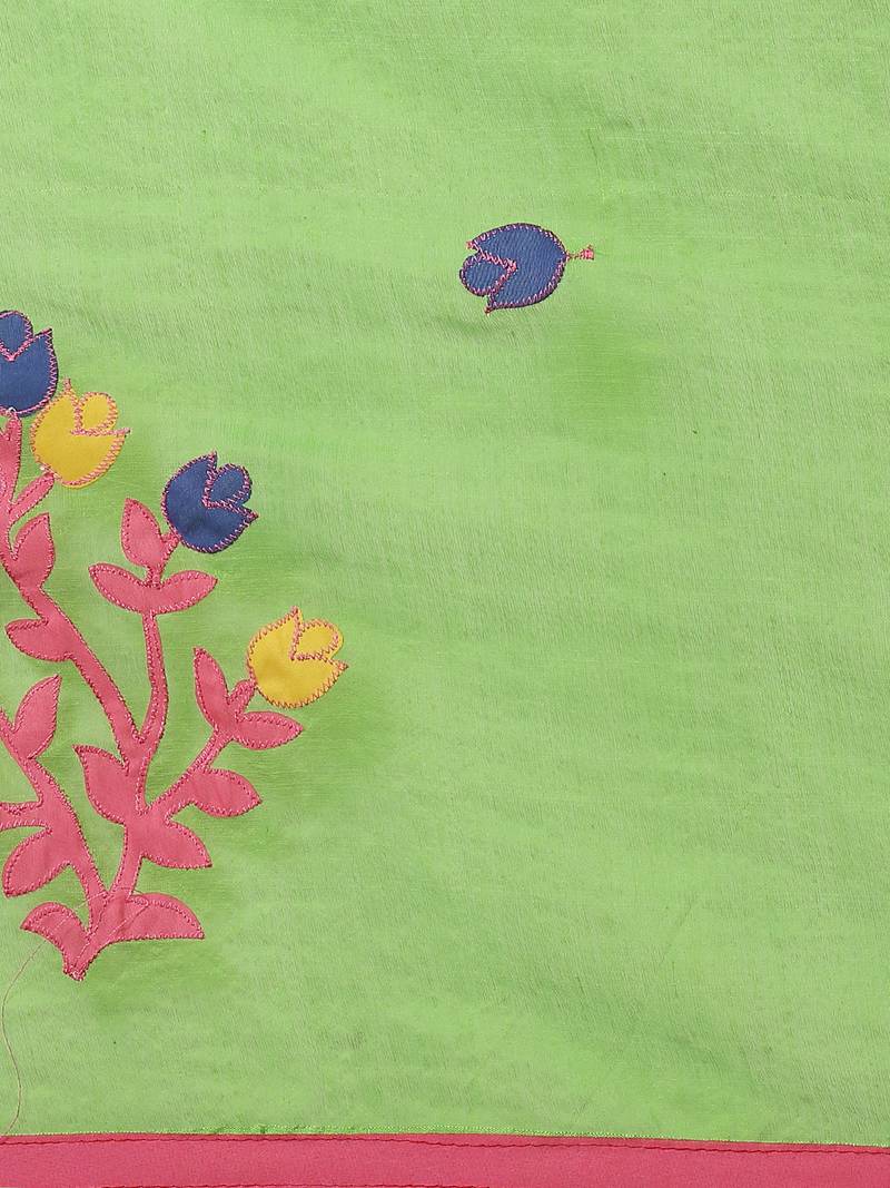 Green & Pink Embroidered Handloom Saree