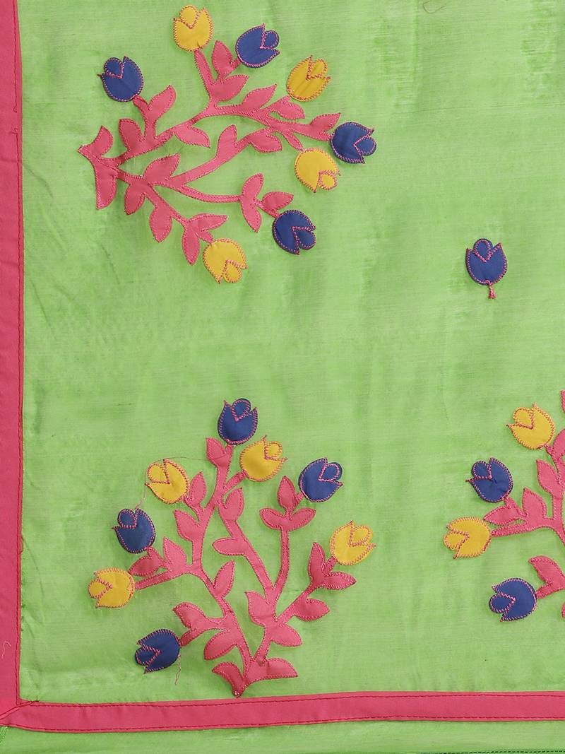 Green & Pink Embroidered Handloom Saree