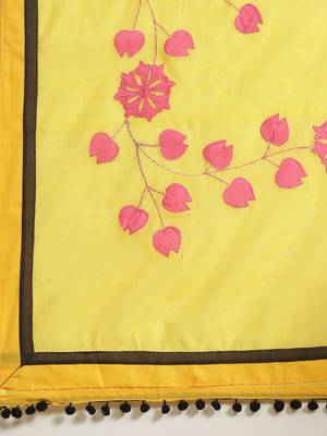 Yellow & Pink Embroidered Handloom Saree 4
