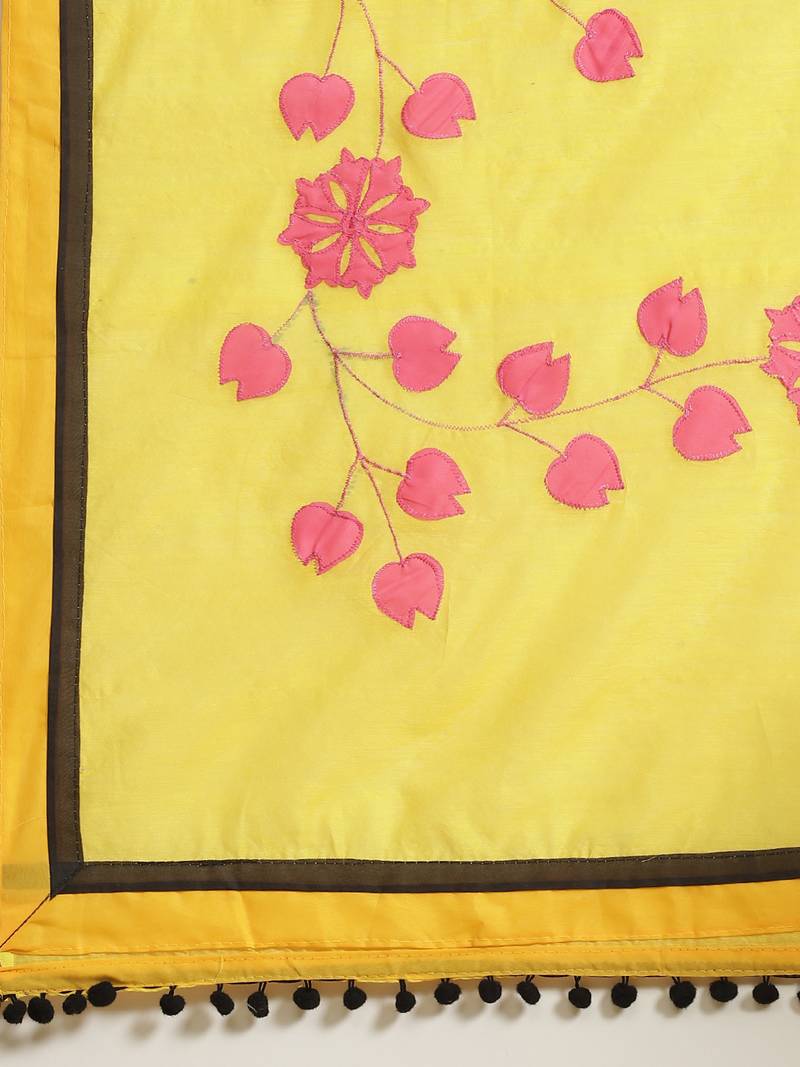 Yellow & Pink Embroidered Handloom Saree