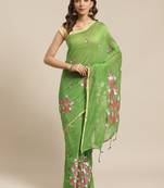 Green & Pink Embroidered Bengal Handloom Saree