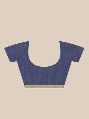 Navy Blue & Pink Bengal Handloom Embroidered Saree 6