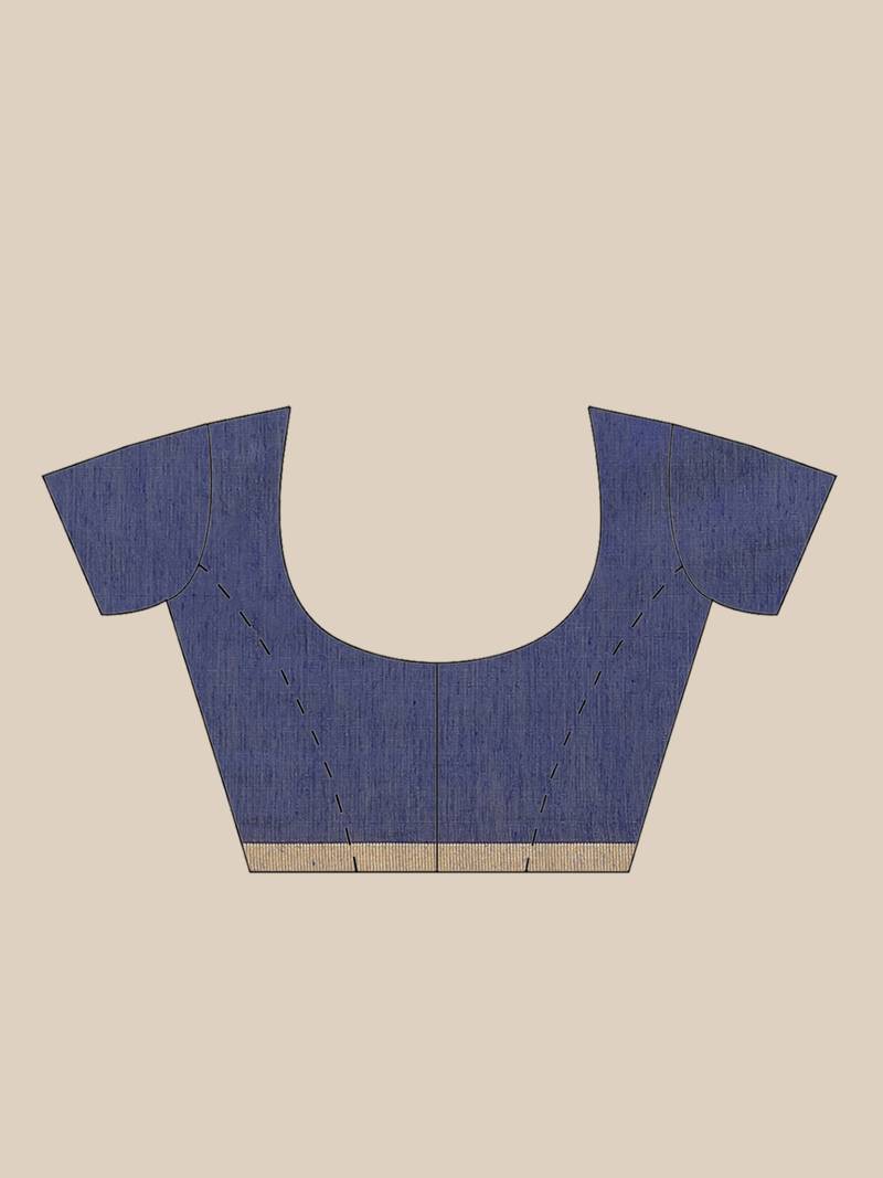 Navy Blue & Pink Bengal Handloom Embroidered Saree