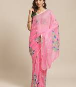 Pink & Green Bengal Handloom Embroidered Saree