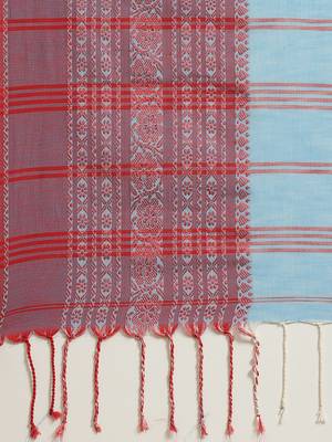 Blue & Red Solid Handloom Saree 4