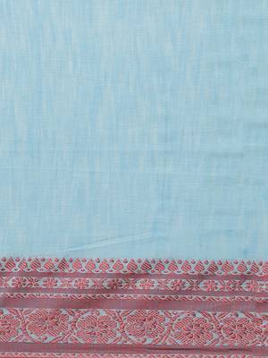 Blue & Red Solid Handloom Saree 5