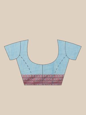 Blue & Red Solid Handloom Saree 6