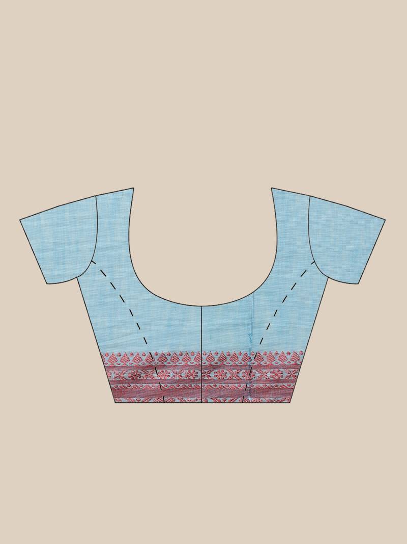 Blue & Red Solid Handloom Saree