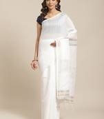 White & Golden Pure Cotton Sequinned Embellished Handloom Saree