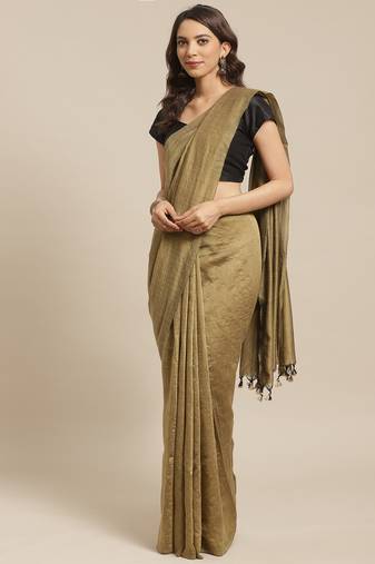 Olive Green Solid Handloom Saree