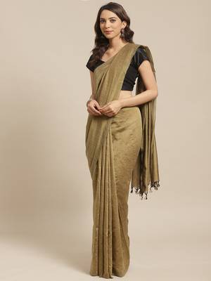 Olive Green Solid Handloom Saree 1