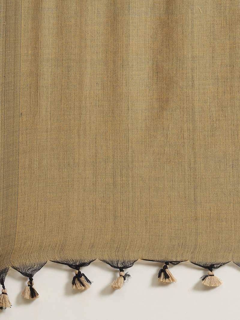 Olive Green Solid Handloom Saree