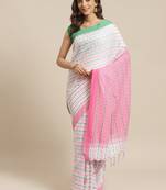 White & Pink Pure Cotton Ethnic Motifs Woven Design Bengal Handloom Saree