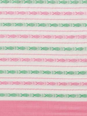 White & Pink Pure Cotton Ethnic Motifs Woven Design Bengal Handloom Saree 3