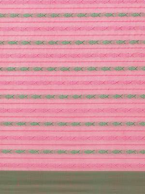White & Pink Pure Cotton Ethnic Motifs Woven Design Bengal Handloom Saree 5