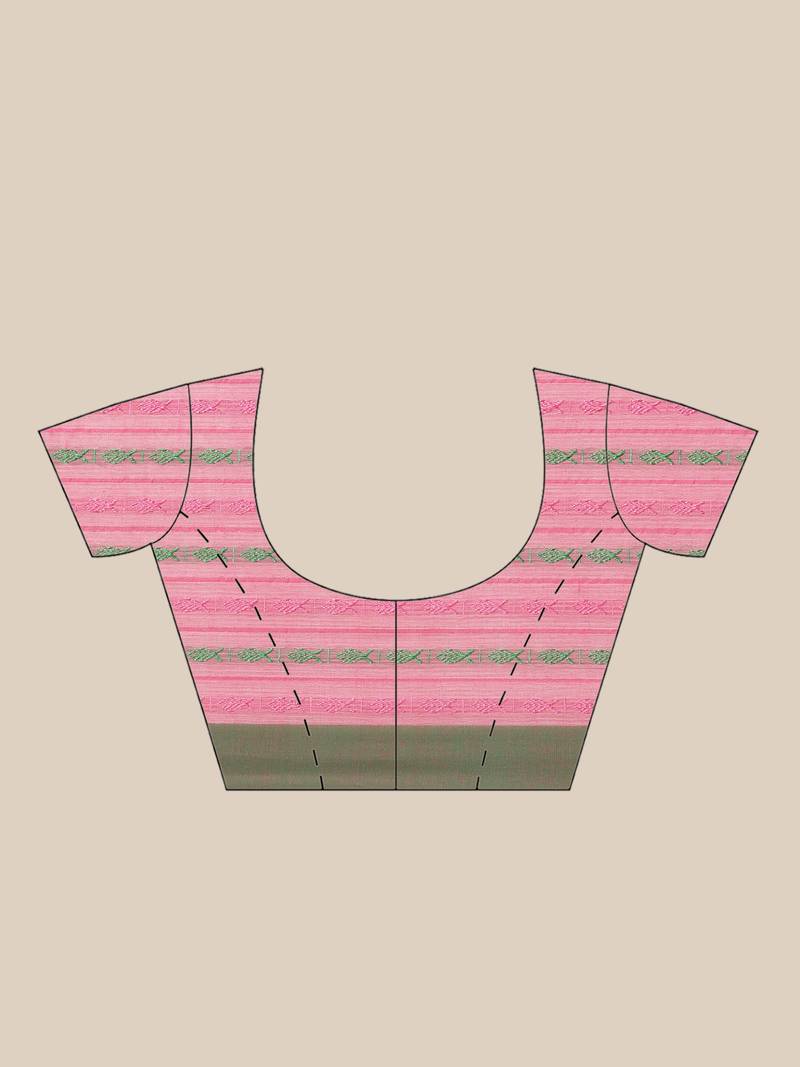 White & Pink Pure Cotton Ethnic Motifs Woven Design Bengal Handloom Saree