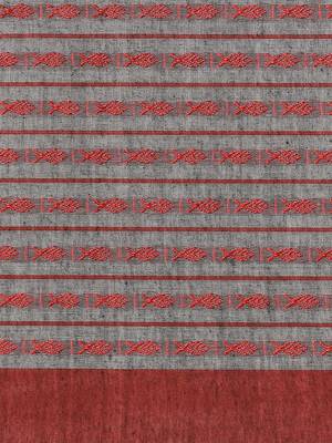 Charcoal Grey & Red Woven Design Bengal Handloom Saree 3