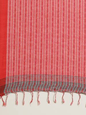 Charcoal Grey & Red Woven Design Bengal Handloom Saree 4